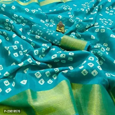 Stylish Cotton Blend Sky Blue Printed Saree With Blouse Piece-thumb0