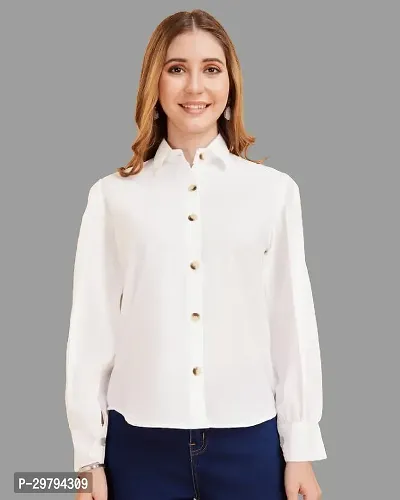 Elegant White Crepe Solid Shirt For Women-thumb0