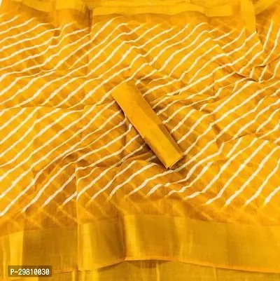 Stylish Cotton Blend Yellow Printed Saree With Blouse Piece-thumb0