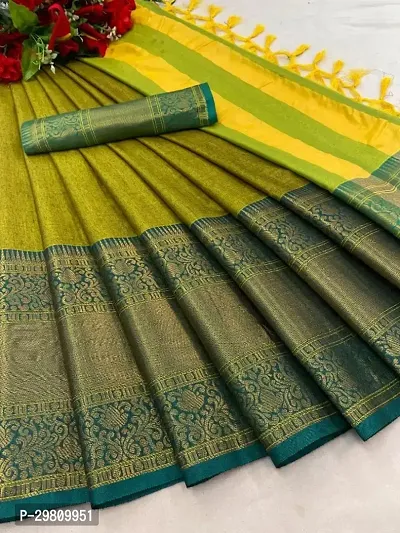 Stylish Cotton Silk Light Green Printed Saree With Blouse Piece-thumb0