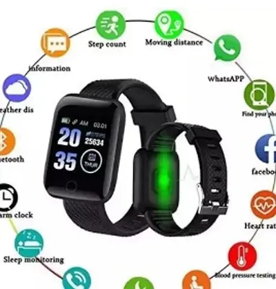 ID-116 Plus Bluetooth Smart Fitness Band Watch with Active Heart Rate Activity Tracker Waterproof Body, Blood Pressure Calorie Counter, OLED (black) Smartwatches-thumb0