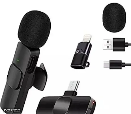 K8 Wireless Microphone Clip Mic, Digital Mini Lavalier Microphones, Lapel Clip-on Collar Microphone Compatible for iPhone  All iOS Devices (Black)-thumb0