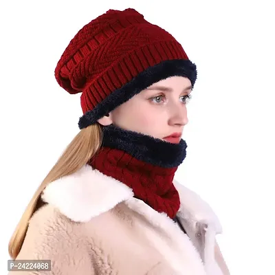 Winter Beanie Hats Scarf Set Warm Knit Hat Skull Cap Neck Warmer with Thick Fleece Lined Winter Hat for Men Women Snow Proof - 20 Degree Woolen Capset-thumb0