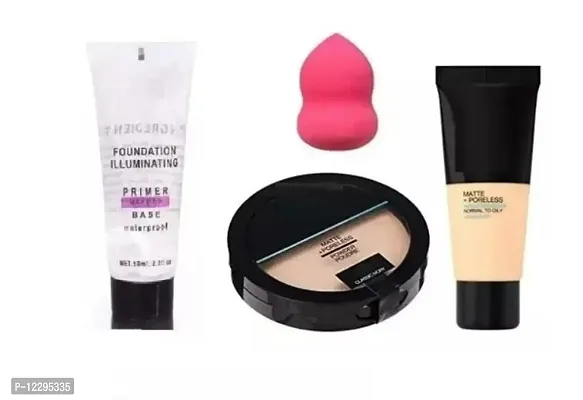 Compact Powder, Foundation, Makeup Base Primer And 1 Pc Make Up Puff ( 4 Item in combo )