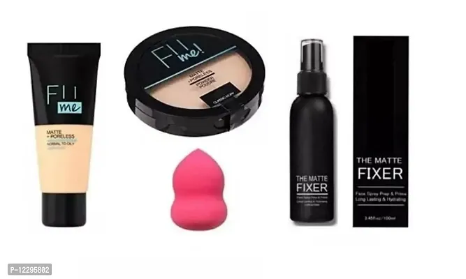 Foundation, Compact Powder, Matte Fixer And Puff 4 item in combo