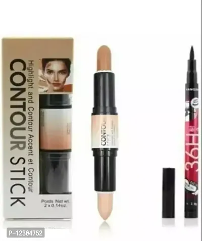 MegaGlo Dual-Ended Kiss Contour Stick, 2-in-1 Beauty Contour Stick with Contouring Shade and Highlighter, Easy-to-Blend Formula, for a Defined and Chiseled Look, Light/Medium With 36-Hour Eye Liner