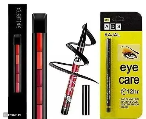 5 in 1 (red edition) matte lipstick with 36 hr eyeliner and 1 pc kajal