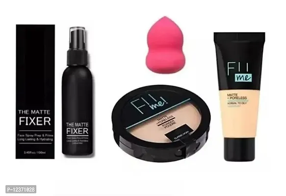 Compact, Foundatin Puff And Matte Fixer Face Spray 4 item in combo