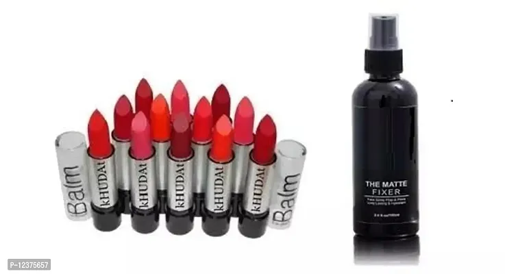 Balm Matte Lipstick - Set Of 12 (Multicolor)  Long lasting Beauty Makeup Fixer Spray