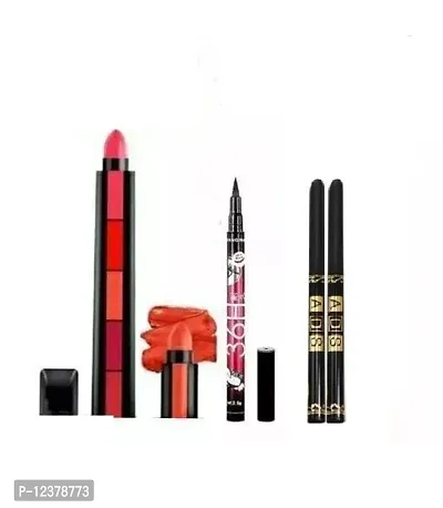 Matte The Red Edition 5 in 1 lipstick ,2 pc of ADS kajal  1pc 36H waterproof eyeliner-thumb0