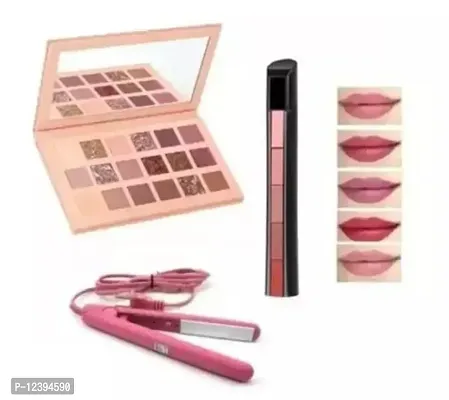 NUDE EYE SHADOW ( 18 gm )  MINI STRAIGHTENER WITH 5 IN 1 LIPSTICK ( RED EDITION )  ( 3 ITEM IN COMBO )