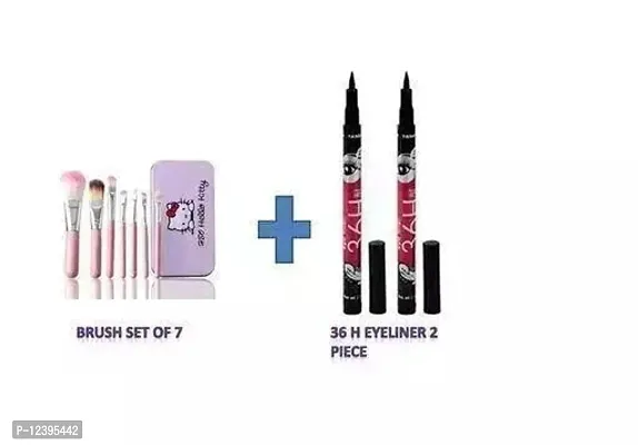 Multi colour Hello kitty brush set 7Pc Brushes in Tin Box  2 Pc 36 Hour Water Proof Eye Liner Eyeliner pack of 2