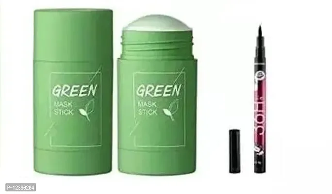 Green Tea Purifying Blackhead Remover Clay Stick Mask with 36 hour Water Proof eyeliner 1 pc ( 2 Item in Combo )