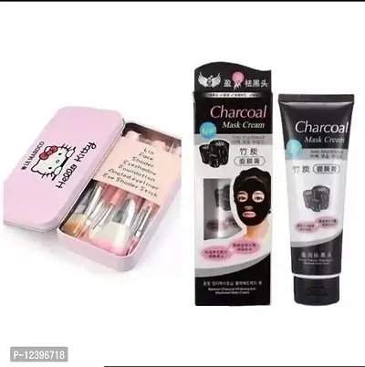 Charcoal Mask  Hello Kitty Mini Make up 7 Pc Brush Set in Tin Box