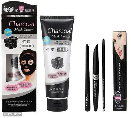 Charcoal Peel of mask with Flase lash effect 3 in 1 eyeliner, mascara, And eye brow pencil