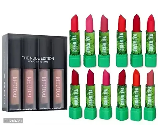 Matte Minis Nude Edition Liquid Lipstick Set of 4  Lipstick set of 12 Green tea extract multicolor with moisturizing effect