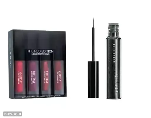 Matte Minis Red Edition Liquid Lipstick Set of 4  Absolute Shine Liquid Eye Liner Black