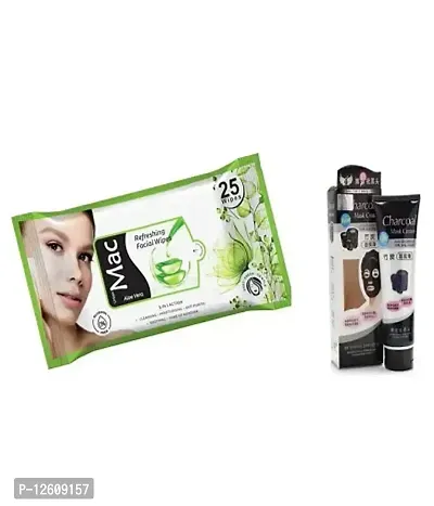 Charcoal Oil Control Anti-Acne Deep Cleansing Peel Off Face Mask With Face Wet Wipes 25 pc pack ( Different Fragrance )-thumb0