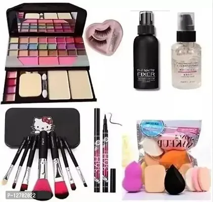 Eye Shadow Tya 6155 Multicolor + The matte makeup fixer + Makeup Base Primer + 7 Pc Makeup Brush set + 36 r water poof eye liner + 6pc Family Puff Pack + 1 set Eye Lashes with Glue