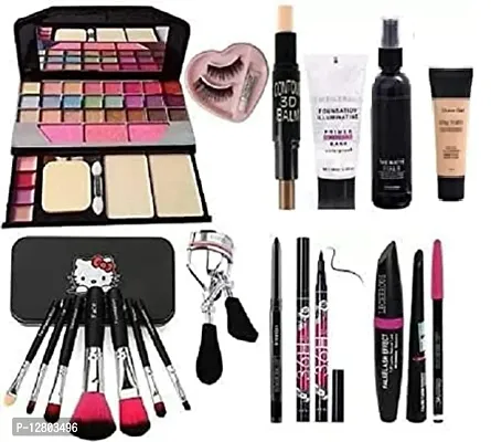 Tya 6155 Makeup Kit with 7 Black Makeup Brush, Fixer, Primer, Contour, Foundation, Eyelash Curler And Eyelashes With Glue,Kajal,36H and 3in1 Combo - (11 Item Combo)-thumb0