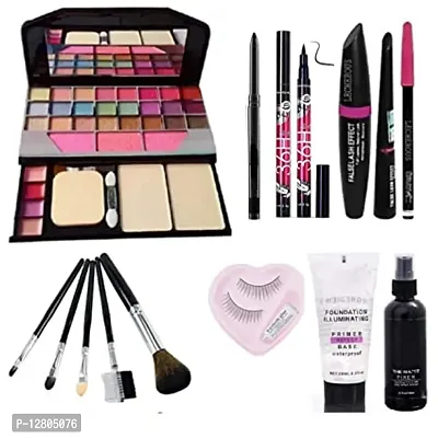 TYA 6155 Multicolor Makeup Kit and 1 Eyeliner, 3in1 Eyeliner,Mascara,Eyebrow Pencil, Kajal, , 1 Eye Lashes with Matte Fixer  Primer, 5Pc Mini Makeup Brushes ( Color May Be Differ)- (Pack of 8 Item)