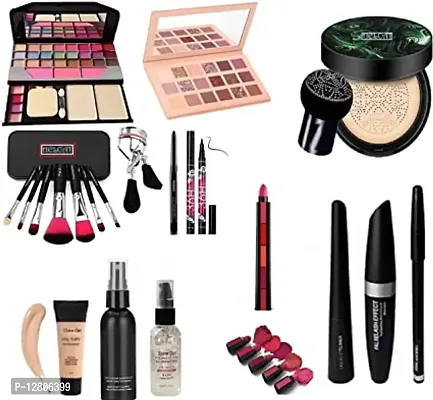 TYA 6155 Makeup Kit, Nude Eyeshadow, BB Cream with Puff, 7 Black Brush, 3in1 Combo, 36H, Kajal, Curler, Lipstick. Fixer, Primer, and Foundation-thumb0