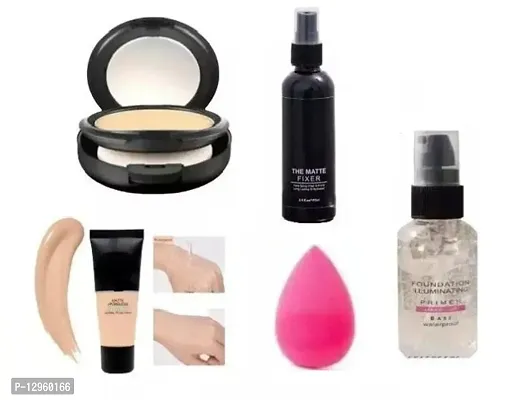 The Matte Makeup Fixer, Makeup Base Primer, Puff, Foundation, Compact Powder ( 5 Item Makeup Combo )