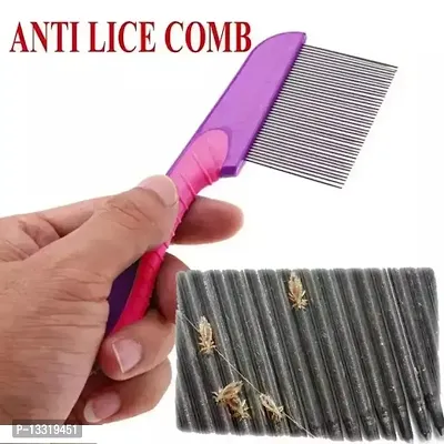 Long Handle Lice Comb with Stainless steel teeth for Head Lice, Nit  Egg Removal with Long Fine Metal Teeth Plastic Handle Brush- For Kids, Women  Men ( Handle Color May be differ )-thumb0