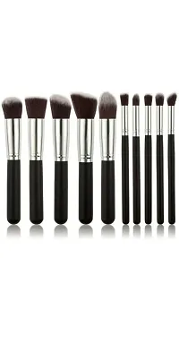 Fiber Bristle Makeup Brushes Set Tool Pro Foundation Eyeliner Eyeshadow (Black) 10Pc Set-thumb2