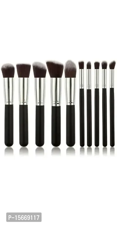 Fiber Bristle Makeup Brushes Set Tool Pro Foundation Eyeliner Eyeshadow (Black) 10Pc Set-thumb3