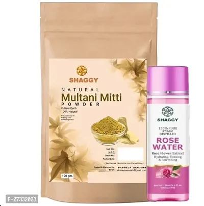 Multani Mitti Powder 100 Gram Rose Water 120 Ml Combo Earth Multani Mitti Powder Gulab Jal For Skin Combo