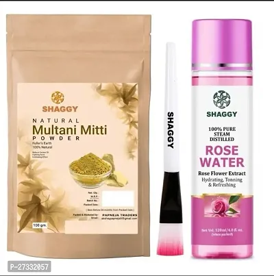 100% Pure Multani Mitti Powder Skin  Hair Care  Rose Water and Brush (3 Items in the set)-thumb0