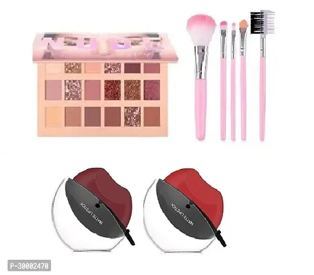 Nude Eyeshadow Palette 18 Colors, Shimmer And Matte Pressed Pigments 18 gm  (MULTICOLOR) , With 5 Pc Mini Makeup Brush  2 Pc Apple Shape Matte Lipstick ( Red  Maroon ) Shade-thumb0