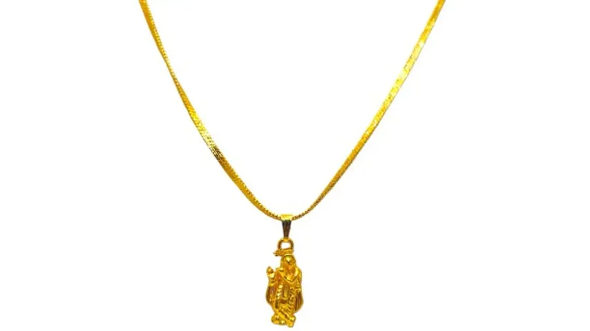 Stylish Golden Brass Chain Pendant Set For Women