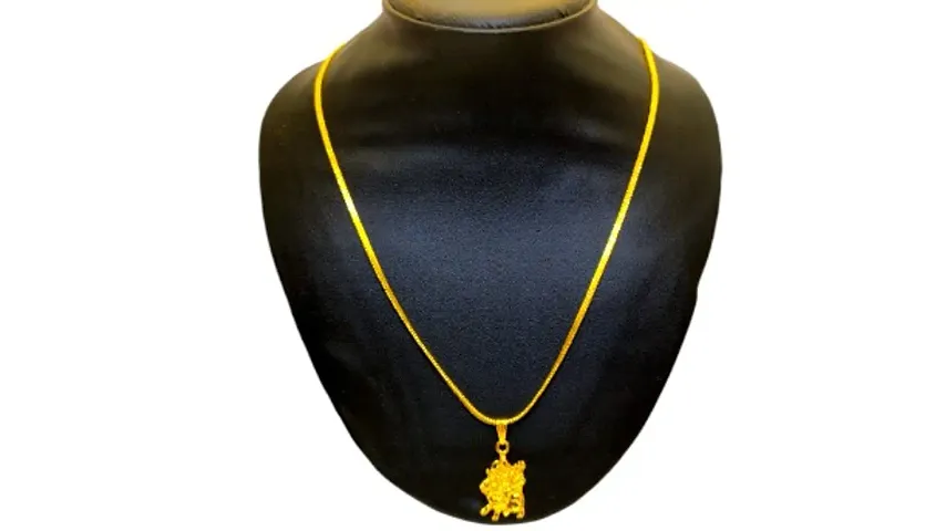 Stylish Golden Brass Chain Pendant Set For Women