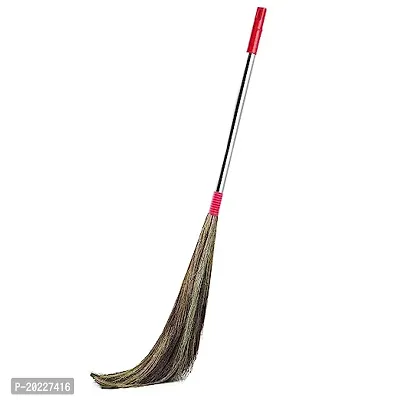 Steel Handle (42 inch) Eco Friendly Soft Grass Floor Broom Stick for Floor Cleaning (Phool Jhadu) Set of 2-thumb0