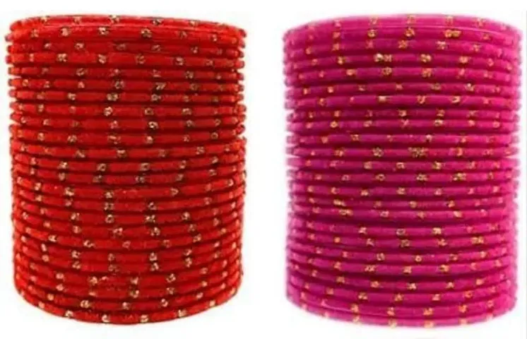 Madhav Enterprises Red and maroon glass boond velvet glass bangles set for women and girls pack of 48