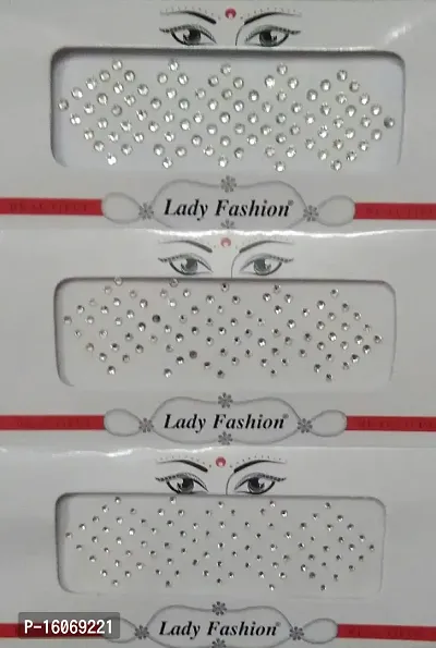Parveen Enterprises Rohtak Lady Fashion Mix Size Silver Stone Bindi Set of 3 Packs