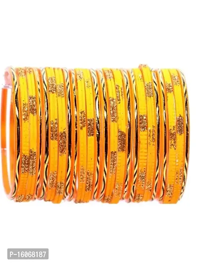 A R Bangles Plain/Simple Glass Bangle Pack of 24 with variation of colours suitable for all occasion Latest Traditional Kaach Chudi (Yellow, 2.6)