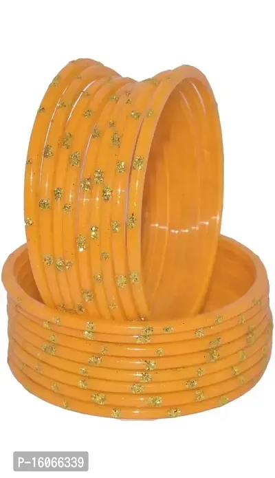 A R Bangles Yellow traditional dot designer glass bangles set for women/girls.(Pack of 24 Bangles).