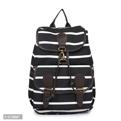 PRINTED CANVAS STIP BLACK WHITE BACKPACK FOR GIRLS AND WOMEN-thumb0