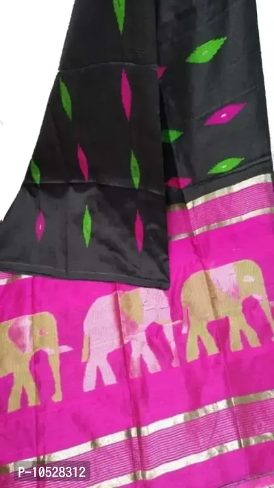 Stylish Cotton Silk Black Woven Design Saree with Blouse piece