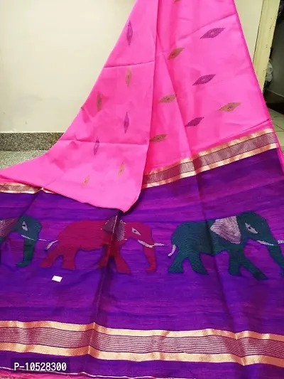 Stylish Cotton Silk Pink Woven Design Saree with Blouse piece-thumb0