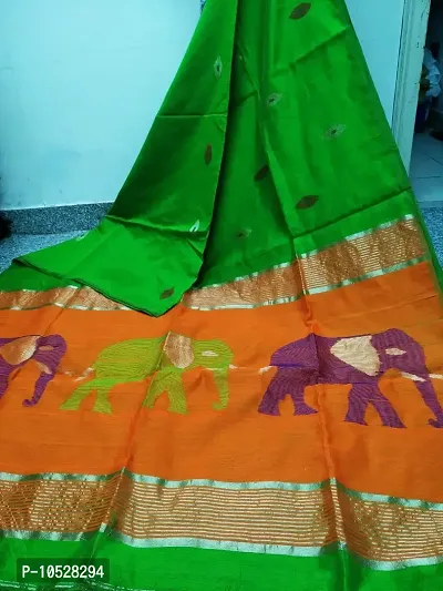 Stylish Cotton Silk Green Woven Design Saree with Blouse piece