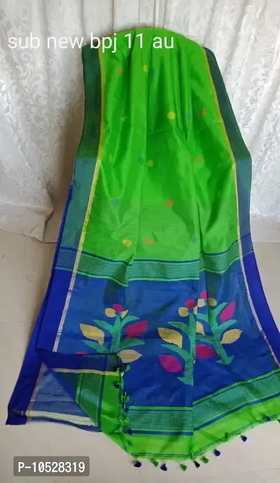 Stylish Cotton Silk Green Woven Design Saree with Blouse piece-thumb0