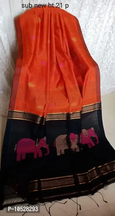 Stylish Cotton Silk Orange Woven Design Saree with Blouse piece-thumb0