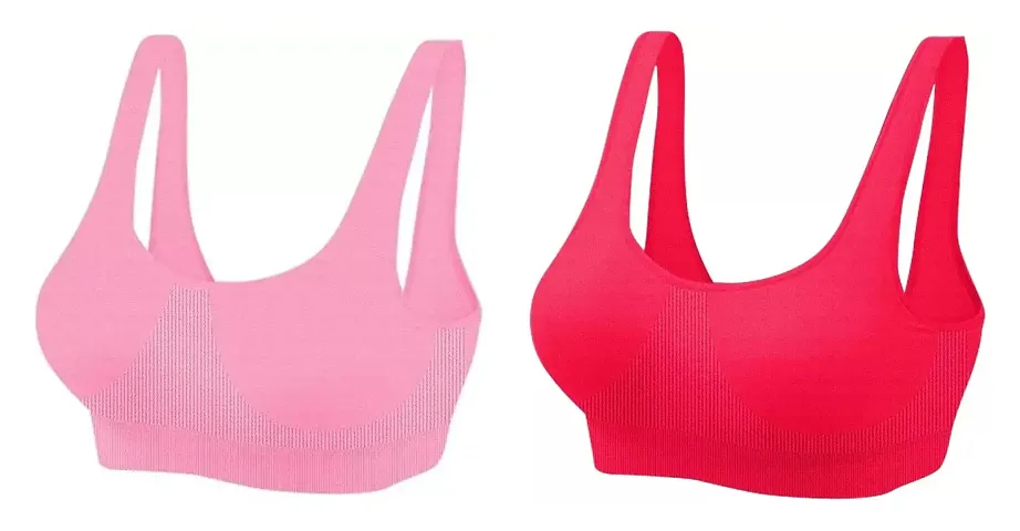 Sports Bra For Women Girls Non - padded Full Coverage Beginners Non - Wired T - Shirt Gym Workout Bra With Regular Braod Strap Training Bra For Teenager Kids (Pack Of 2)