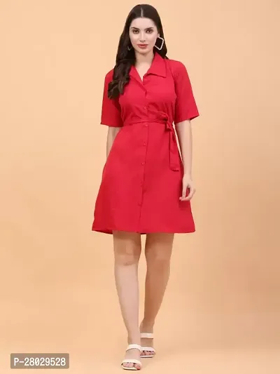 Stylish Red Four Way Cotton Solid Dress For Women