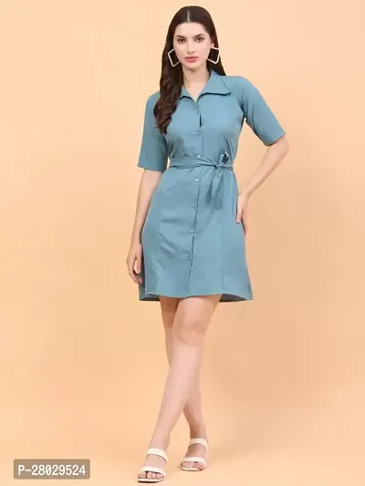 Stylish Blue Four Way Cotton Solid Dress For Women