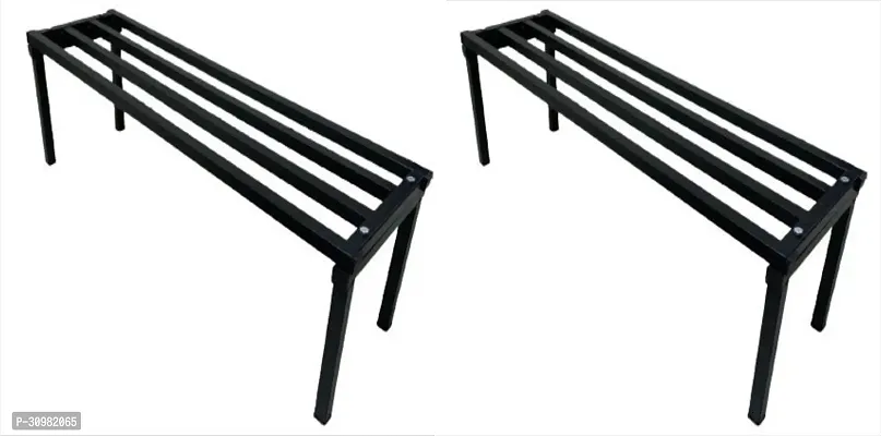 MOK Metal Rectangular Plant Stand for Balcony with Legs -Indoor and Outdoor (Black, Pack of 2)